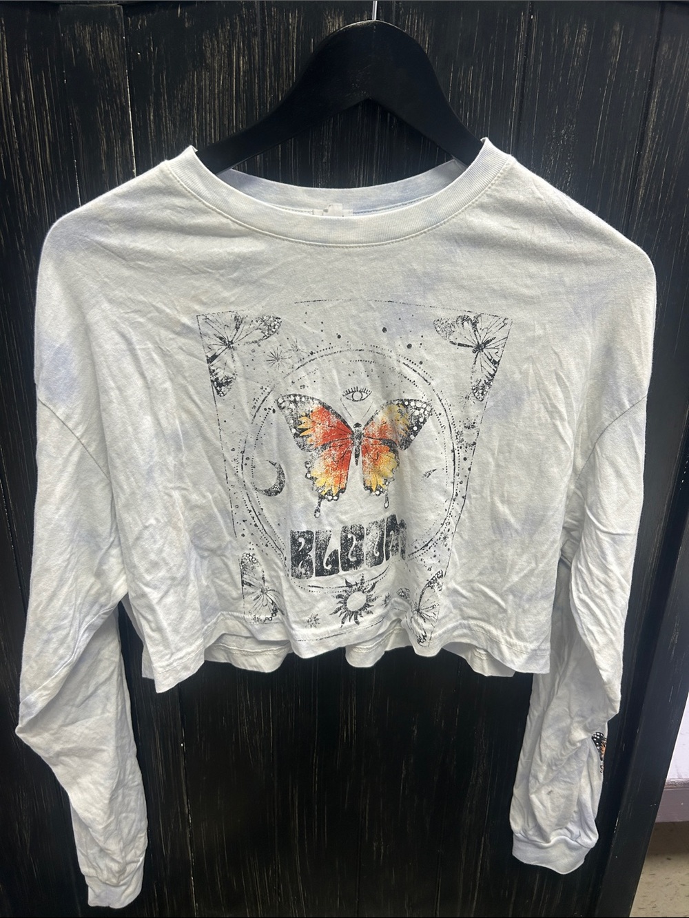 Bloom🦋 Long Sleeve Crop Tee with Orange Butterfly Graphic🦋